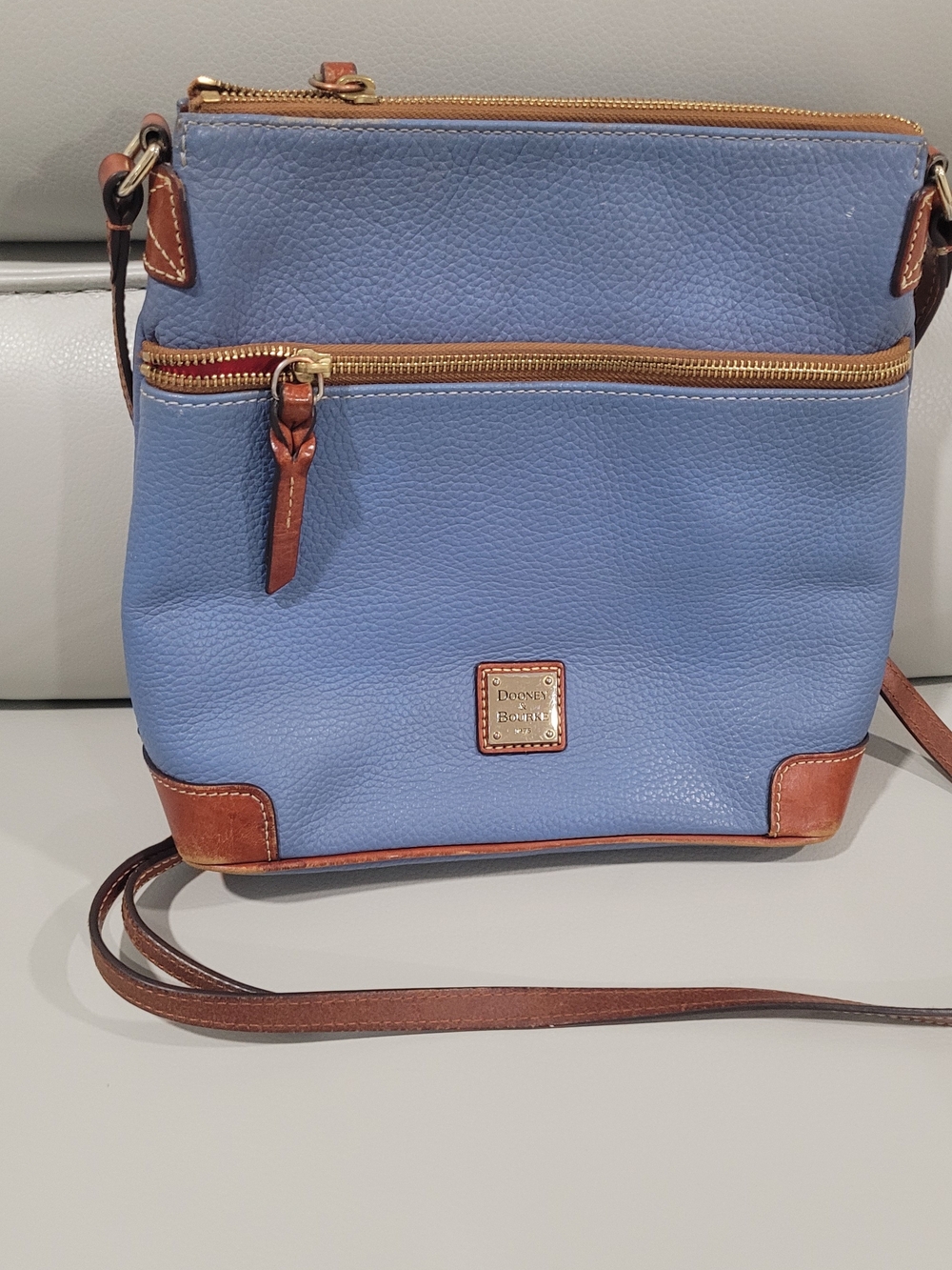 Dooney & Bourke Pebble Grain Zip Crossbody Blue & Brown Bag